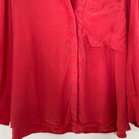 MNG by Mango Coral Red Lyocell Shirt with Hidden Buttons Button Down Blouse 18 - Picture 4 of 10